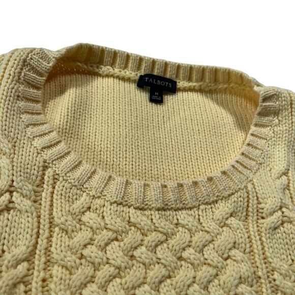 Talbots Butter Yellow Cable Knit Pullover Sweater Sz M Preppy Soft - Picture 2 of 8